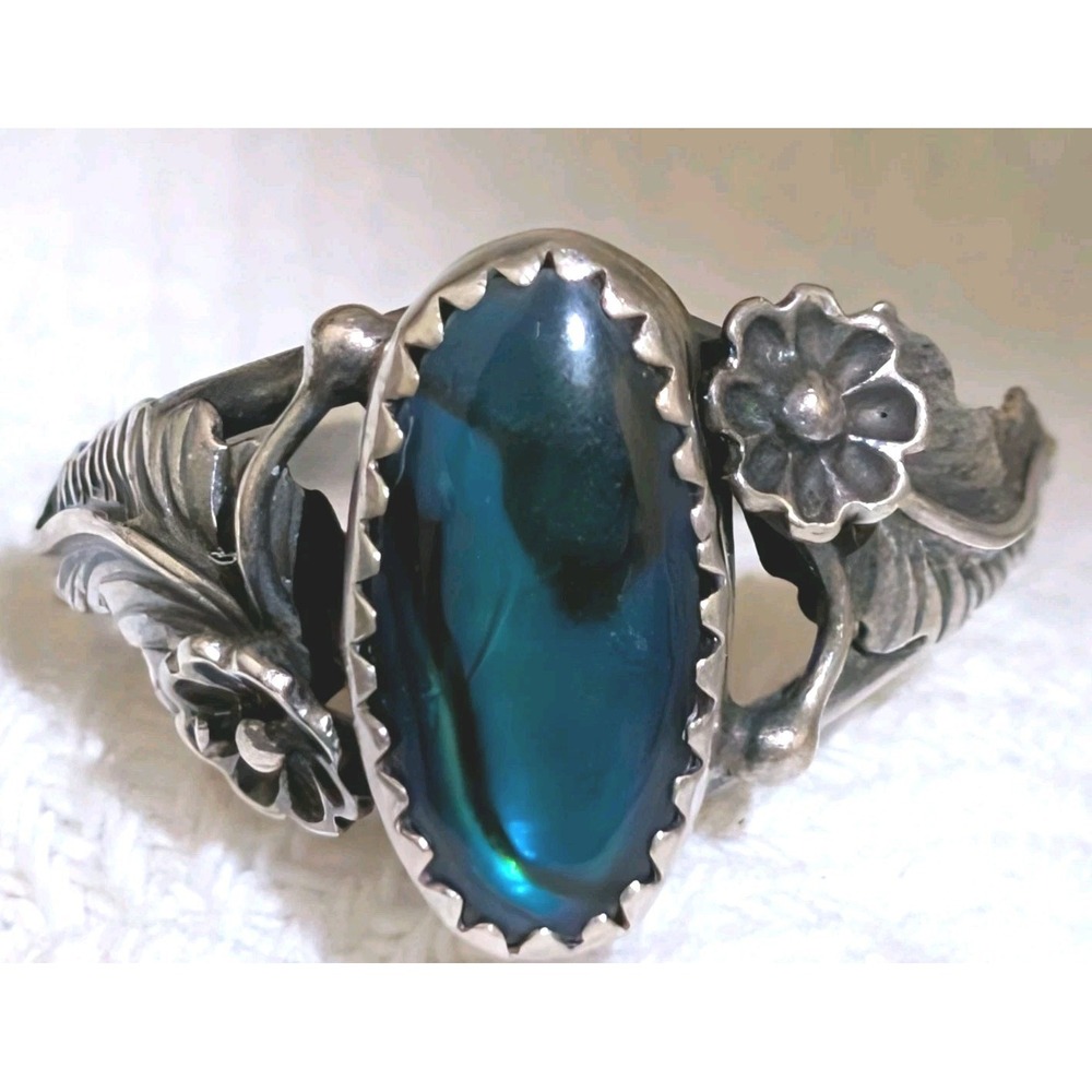 Vintage Southwestern Sterling Silver Ring‎ Circle JM Blue Glass Artisan Size 8